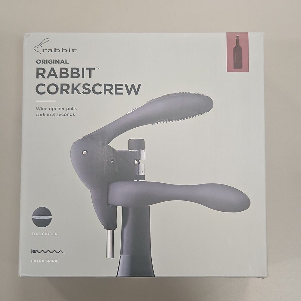 Rabbit Original Corkscrew Wine Opener Black with Foil Cutter & Extra Spiral